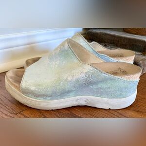 Fly London Corcuma Mint Leather Slip Mules Sz 38 Platform Portugal